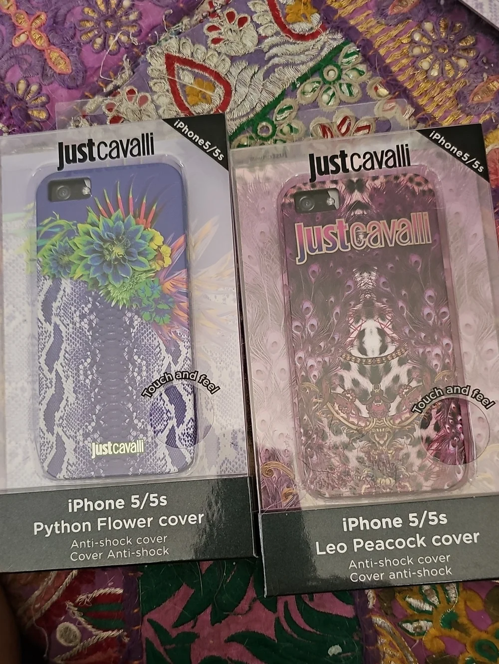 Lot of 2 Just Cavalli iPhone 5 5s Cases NIP Python Flower Leo Naif Puro Designer